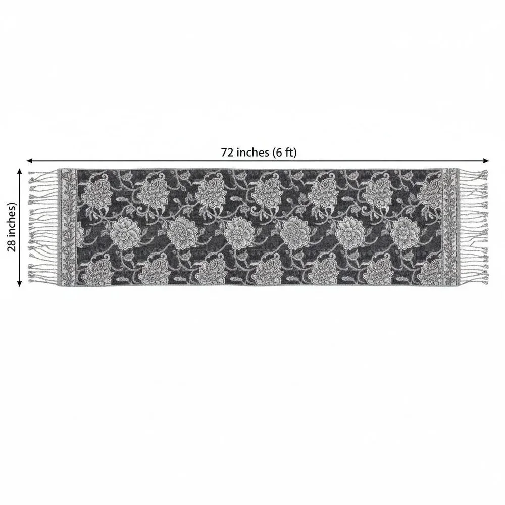 Black White Paisley Jacquard Scarf Shawl Fringe Boho Wrap Women 72x28 - Picture 3 of 9